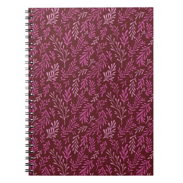 Cuaderno Patrón de hoja tropical floral borgoñona y rosa (Frente)