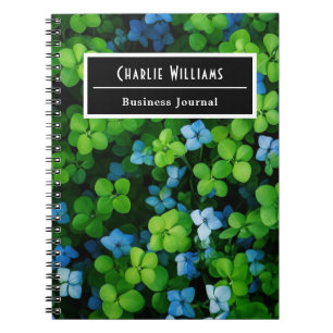 Cuaderno Patrón de hoja verde azul   Espiral Personalizada