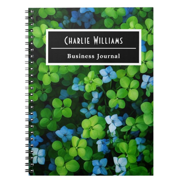 Cuaderno Patrón de hoja verde azul | Espiral Personalizada (Frente)