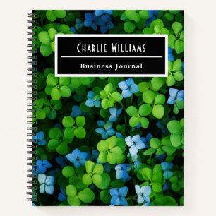 Cuaderno Patrón de hoja verde azul   Espiral personalizada