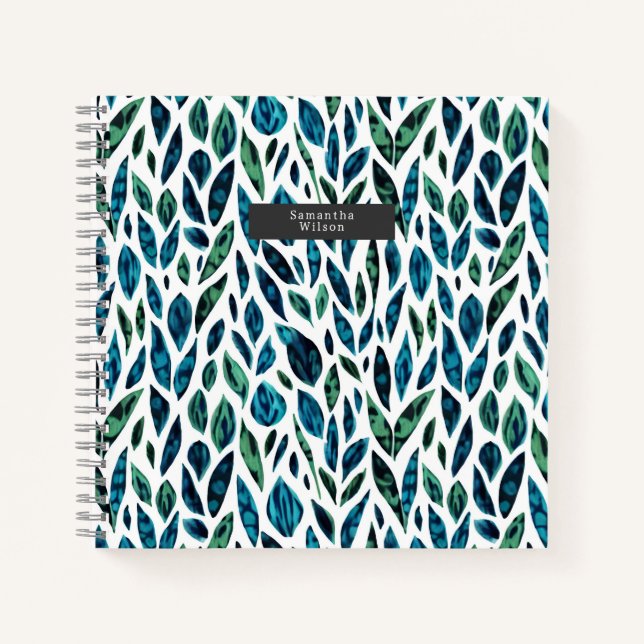 Cuaderno Patrón de hojas azules botánicas (Anverso)