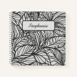 Cuaderno Patrón de hojas blancas y negras personalizado