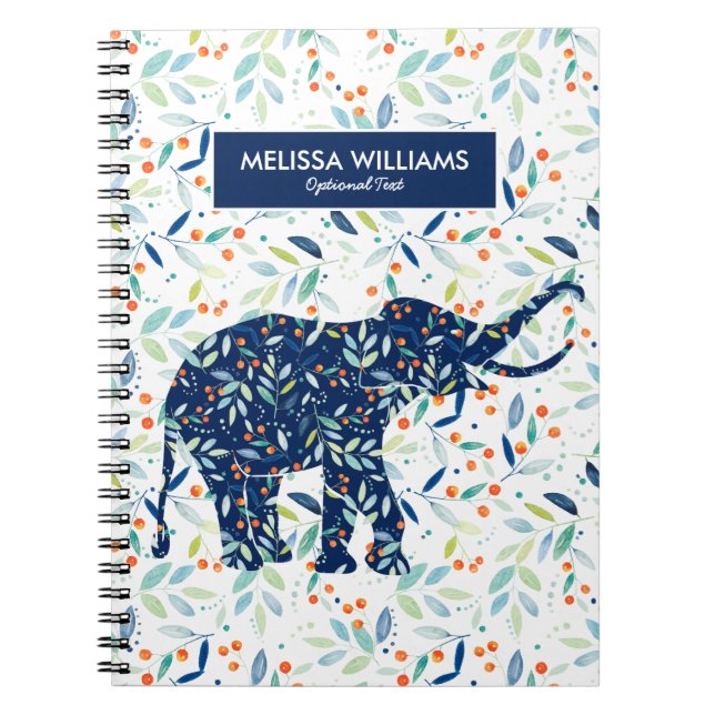 Cuaderno Patrón de hojas botánicas de elefante azul lindo (Frente)