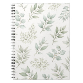 Cuaderno Patrón de hojas botánicas verde suave