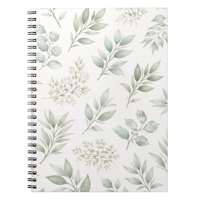 Cuaderno Patrón de hojas botánicas verde suave (Frente)
