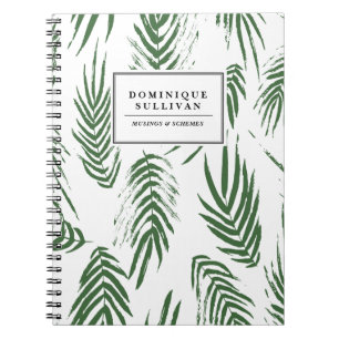 Cuaderno Patrón de hojas de color verde personalizado