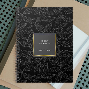 Cuaderno Patrón de hojas de contorno   Monograma del marco 