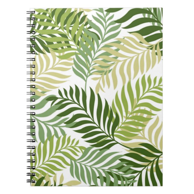 Cuaderno Patrón de hojas de hierro botánico sobre blanco (Frente)