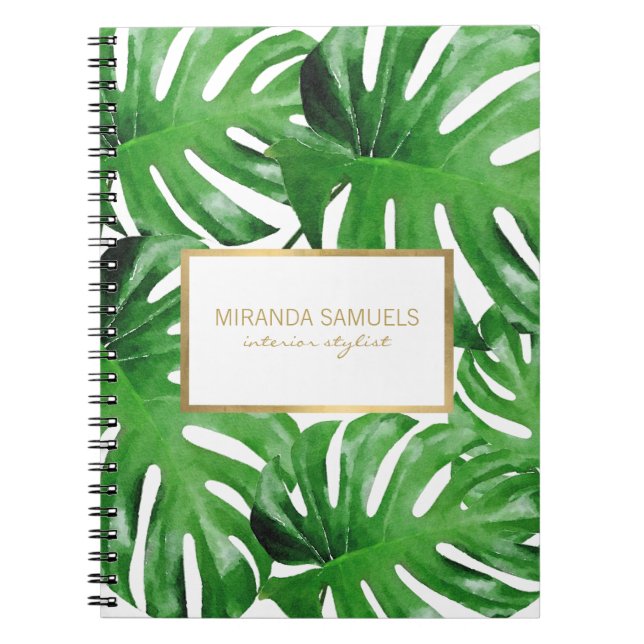 Cuaderno Patrón de hojas de monstera tropical acuarela (Frente)