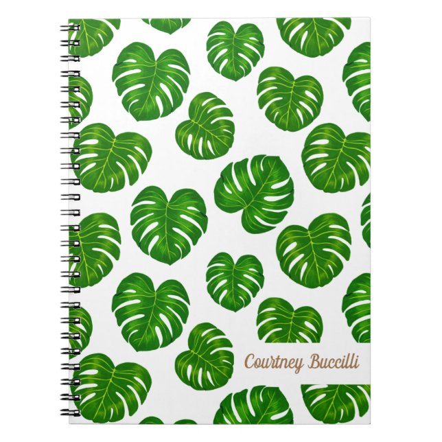 Cuaderno Patrón de hojas de monstera tropical verde (Frente)