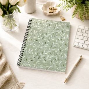 Cuaderno Patrón de hojas de olivo elegantes con nombre pers