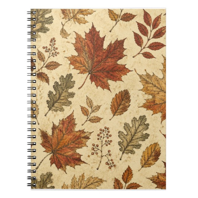 Cuaderno Patrón de Hojas de Otoño – Botánica de Otoño Vinta (Frente)