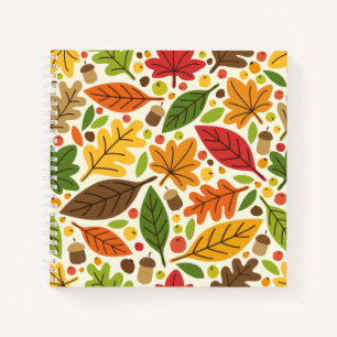 Cuaderno Patrón de hojas de otoño y bellotas coloridas