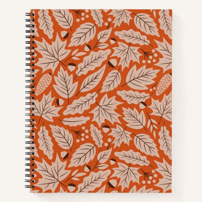 Cuaderno Patrón de hojas de otoño y maíz naranja (Anverso)