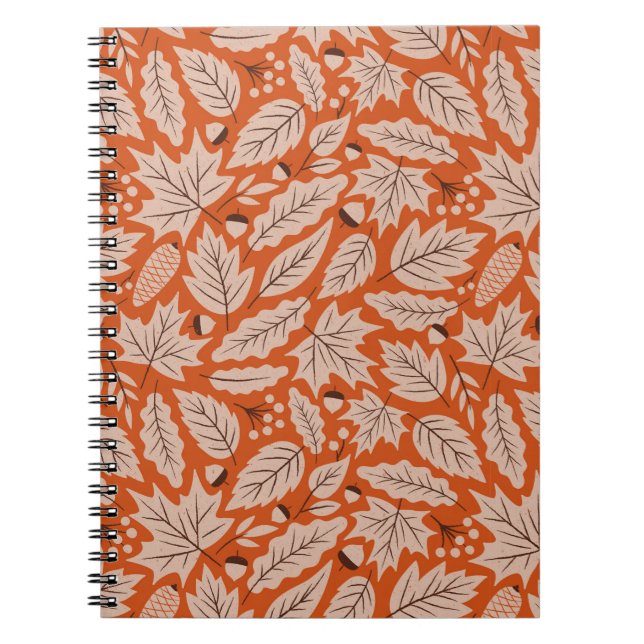 Cuaderno Patrón de hojas de otoño y maíz naranja (Frente)