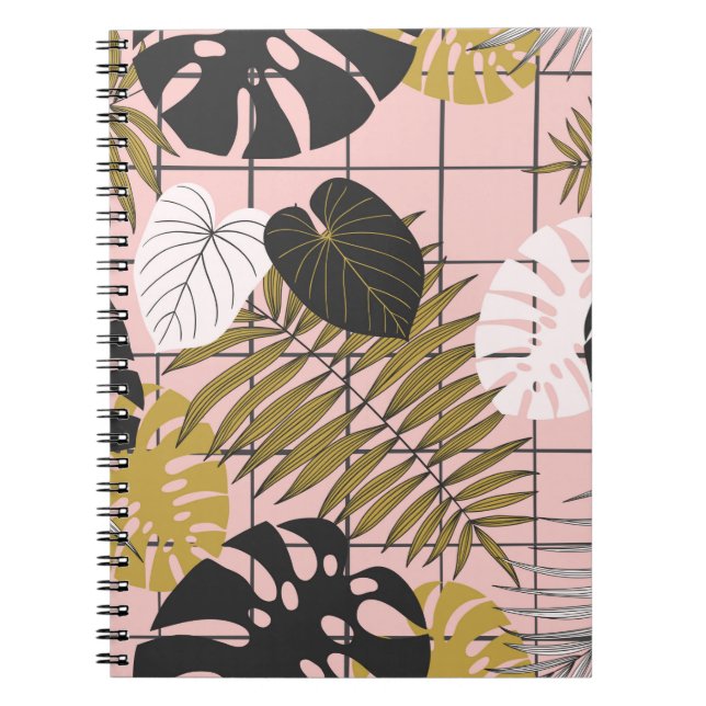 Cuaderno Patrón de hojas de palma tropicales de verano (Frente)