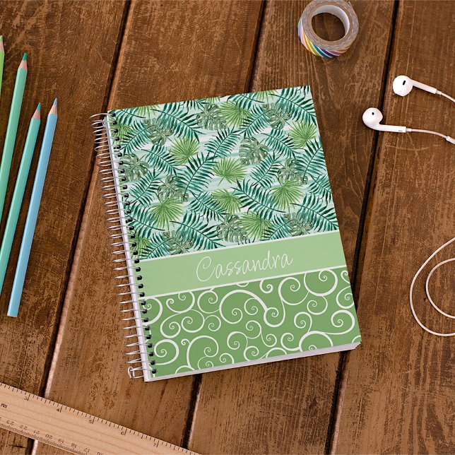 Cuaderno Patrón de hojas de palma verde tropical de cadera  (Subido por el creador)