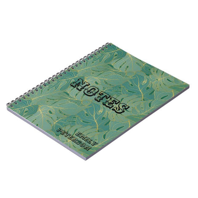 Cuaderno Patrón de hojas de palma verdes y doradas (Lado Izquierdo)