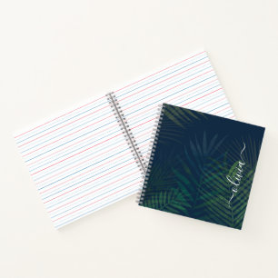 Cuaderno Patrón de hojas de palmas verdes oscuras