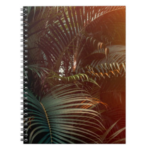 Cuaderno Patrón de hojas de palmera verde oscuro profundo c