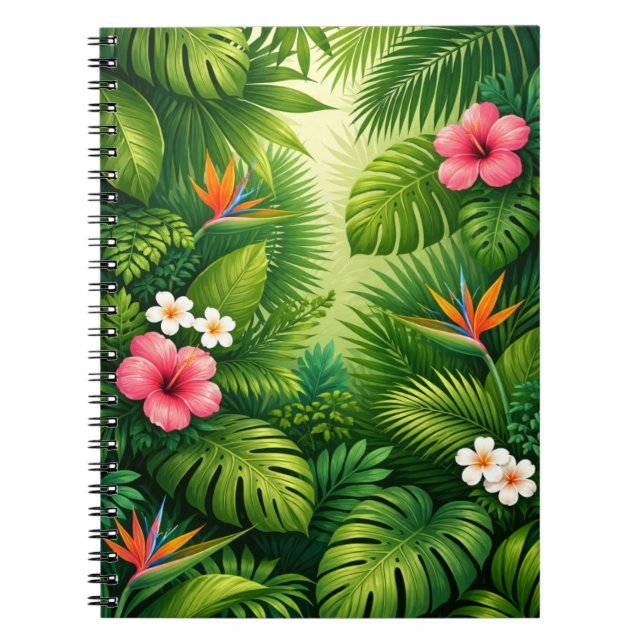 Cuaderno Patrón de Hojas de Selva Tropical (Frente)