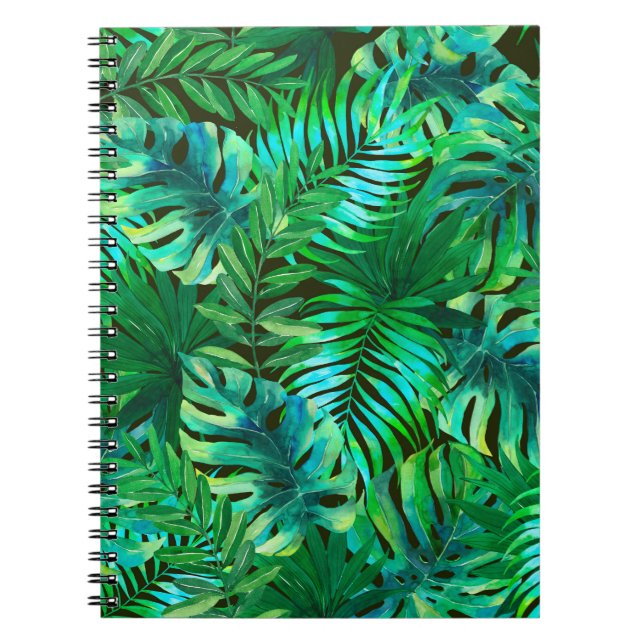 Cuaderno Patrón de hojas tropicales acuáticas (Frente)