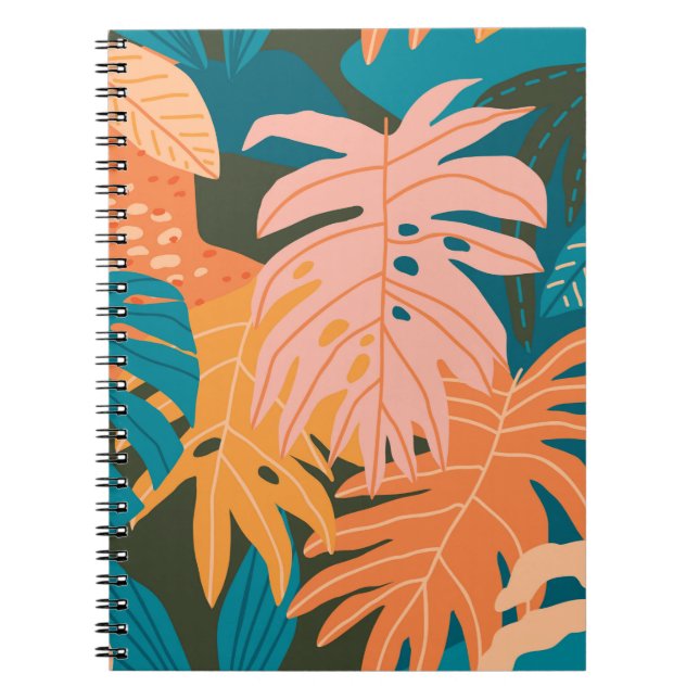 Cuaderno Patrón de hojas tropicales coloridas (Frente)
