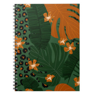 Cuaderno Patrón de hojas tropicales de leopardo exótico