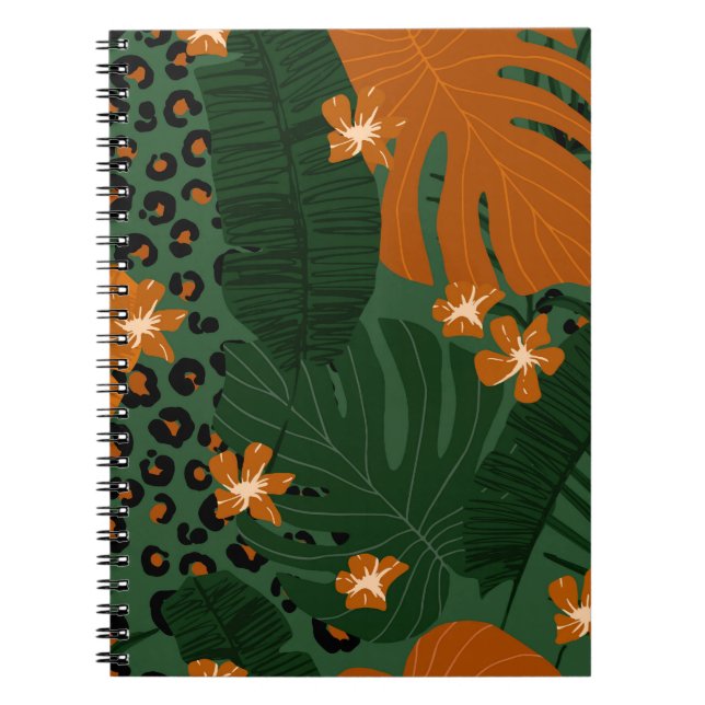 Cuaderno Patrón de hojas tropicales de leopardo exótico (Frente)