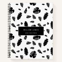 Patrón de hojas tropicales de verano negras y blan