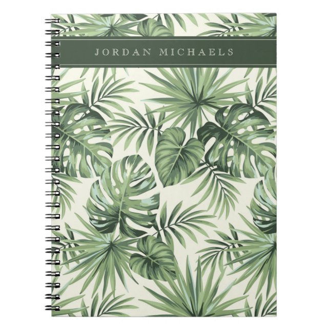 Cuaderno Patrón de hojas tropicales verdes (Frente)