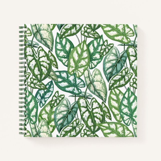 Cuaderno Patrón de hojas tropicales verdes (Anverso)