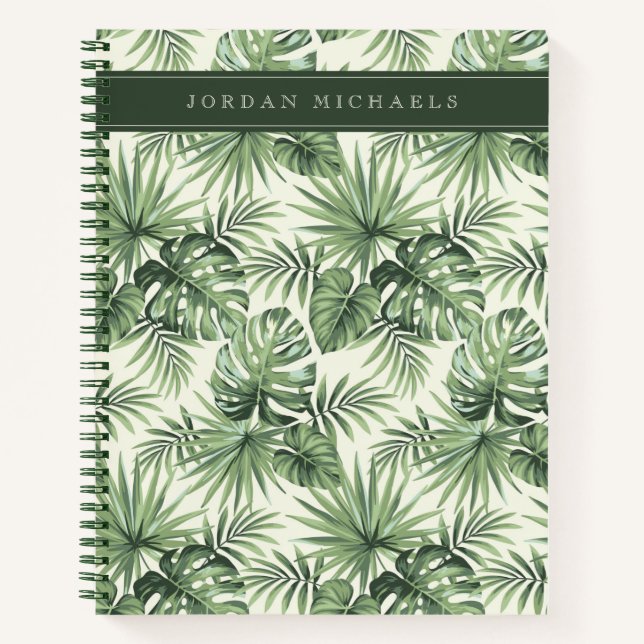 Cuaderno Patrón de hojas tropicales verdes (Anverso)