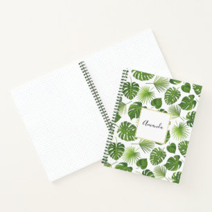 Cuaderno Patrón de hojas tropicales verdes y elegantes