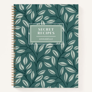 Cuaderno Patrón de hojas verdes de monograma 'Recetas secre