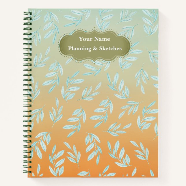 Cuaderno Patrón de hojas verdes modernas (Anverso)