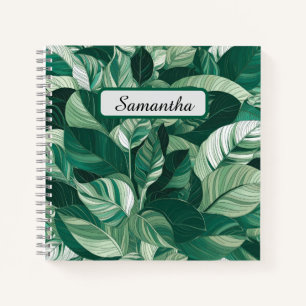 Cuaderno Patrón de hojas verdes modernas personalizado