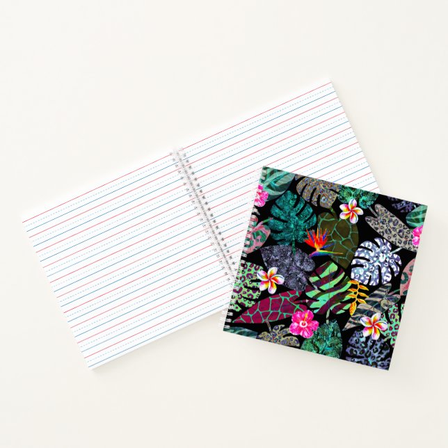 Cuaderno Patrón de hojas y flores tropicales vibrantes (Interior)