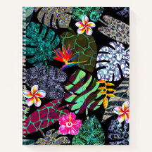 Patrón de hojas y flores tropicales vibrantes