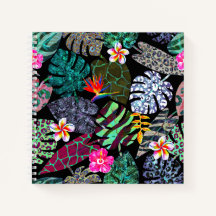 Patrón de hojas y flores tropicales vibrantes