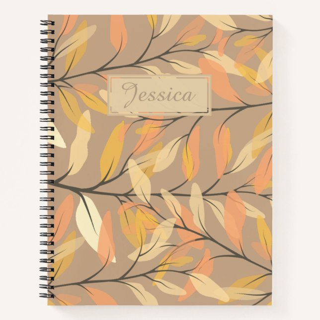 Cuaderno Patrón de hojas y ramas modernas de otoño personal (Anverso)
