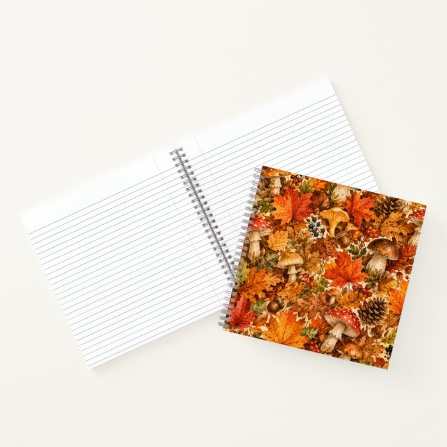 Cuaderno Patrón de hongos del bosque de otoño | Hojas acoge (Interior)