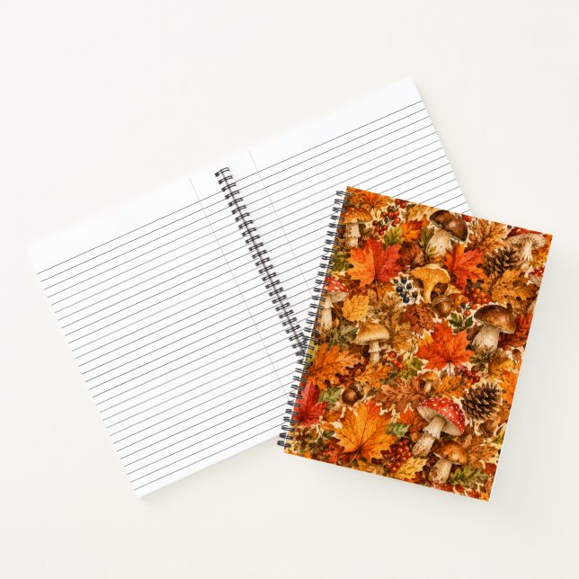 Cuaderno Patrón de hongos del bosque otoñal | Hojas acogedo (Interior)