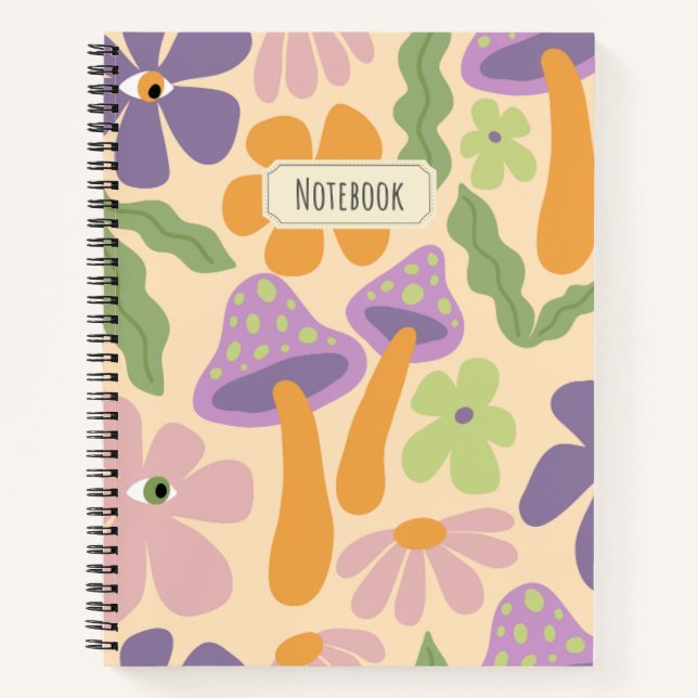 Cuaderno Patrón de hongos Retro Boho (Anverso)