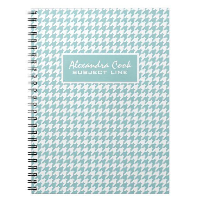 Cuaderno Patrón de Houndstoth azul y blanco monogramado (Frente)