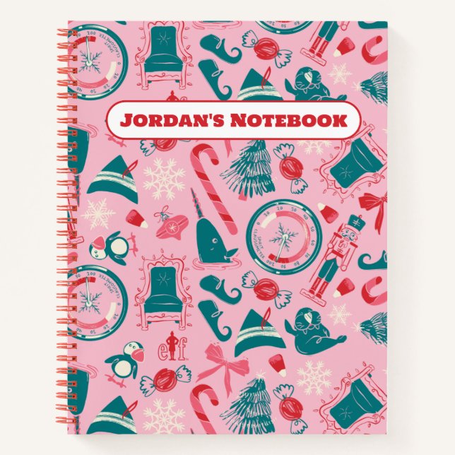 Cuaderno Patrón de iconos con marco de vacaciones de Elf (Anverso)