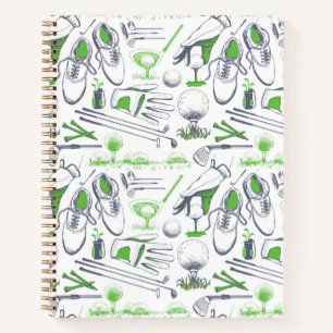 Cuaderno Patrón de iconos de golf verde