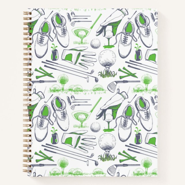 Cuaderno Patrón de iconos de golf verde (Anverso)
