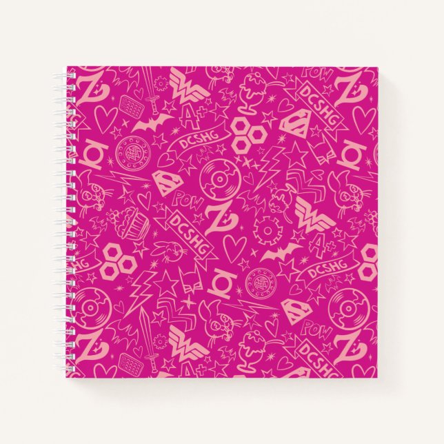 Cuaderno Patrón de iconos rosados de los Chicas Super Hero  (Anverso)