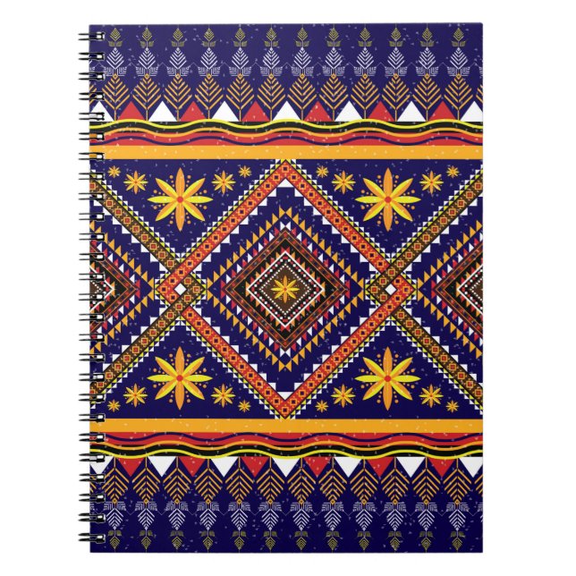 Cuaderno Patrón de ikat oriental geométrico étnico tradicio (Frente)